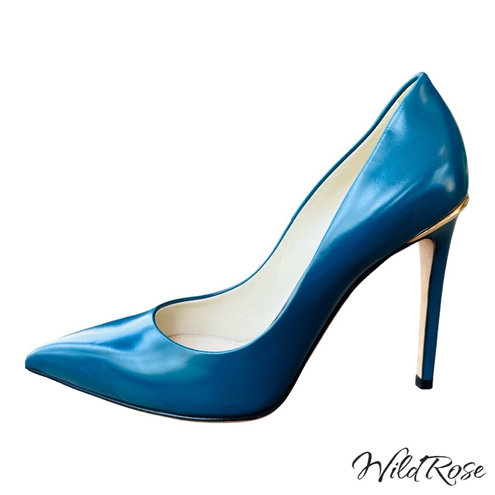Louis Vuitton Teal Blue Leather Eyeline Pointed Toe Pumps Size 36